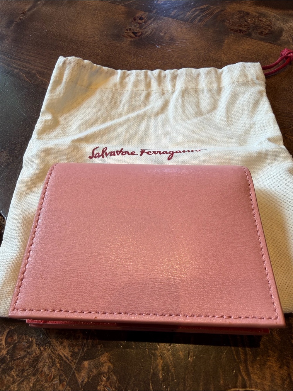 Salvatore Ferragamo Pink Leather Gancini Compact Wallet with Gold Plaque - Picture 3 of 6